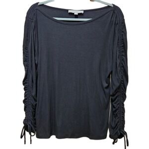 Black Loft Boat Neck‎ Ruched/Cinched Long Sleeve Tie At Wrist Top Size Medium
